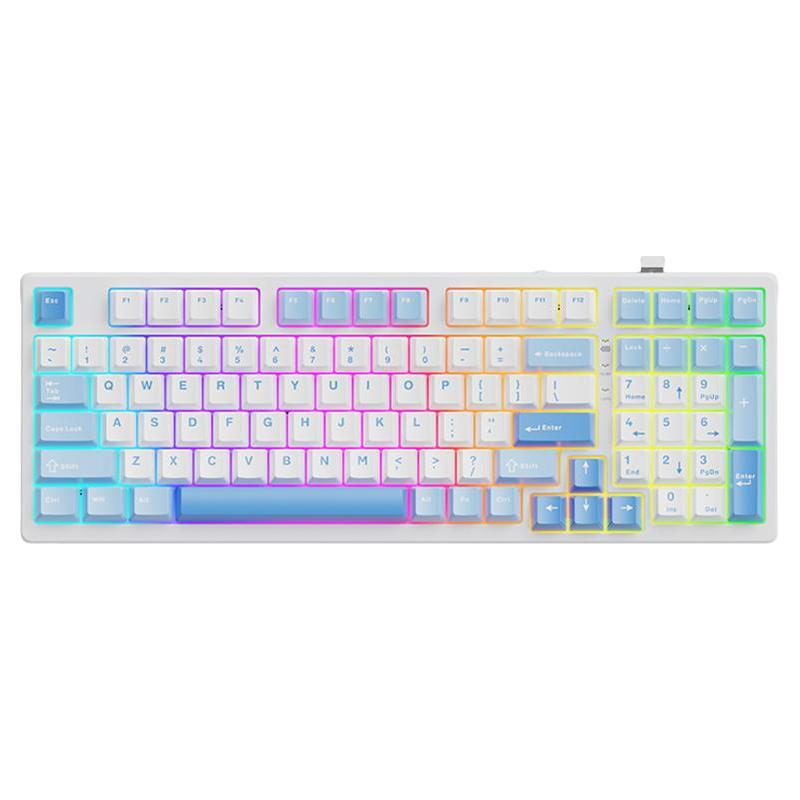 联想（Lenovo）GK10机械键盘 全键热插拔 20种背光灯效 游戏办公电脑键盘 极光系列有线版 98配列 白色混光青轴