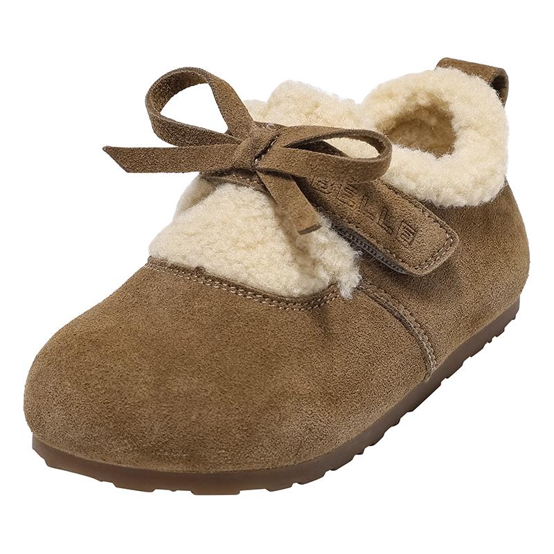 百丽童鞋勃肯鞋2025秋冬女童保暖厚底毛毛儿童棉鞋软底休闲鞋