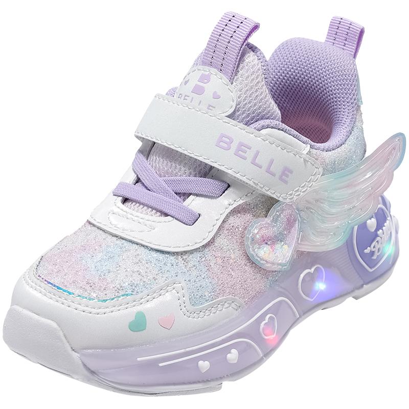 百丽童鞋女童灯鞋儿童运动闪灯鞋女宝发光鞋秋冬季公主鞋亮灯鞋子