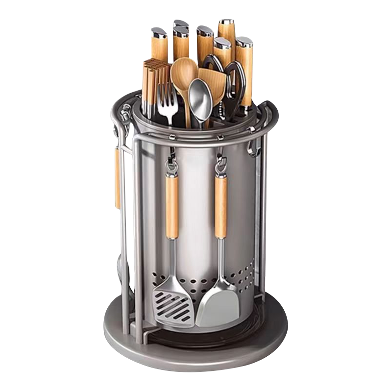 京严旋转刀架筷子收纳盒厨房刀具置物架台置筷笼一体架子菜刀锅铲挂架 【自由旋转 多种收纳】拿取便利