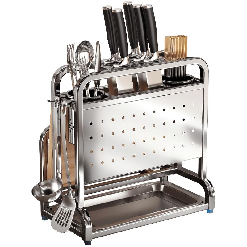 四季沐歌304不锈钢刀架置物架厨房刀具置物架菜刀菜板筷子收纳架用具大全 【304不锈钢加高加宽】透气沥水