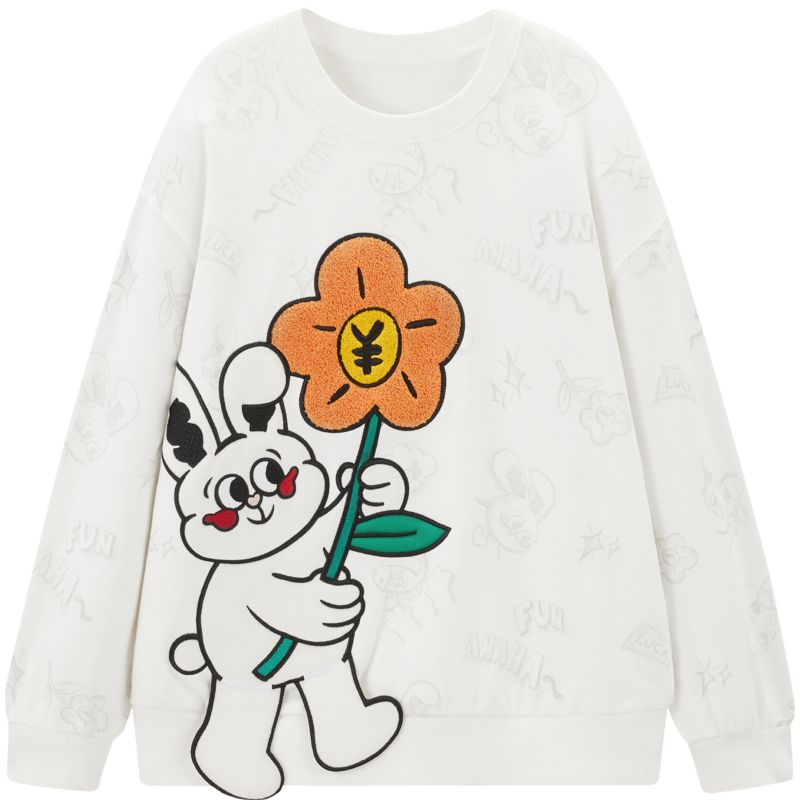 乐町 立体兔兔趣味卫衣秋圆领宽松休闲复古学院风套头卫衣