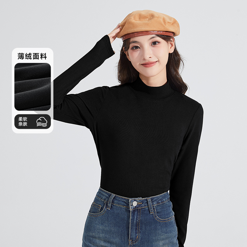 班尼路打底衫女2025秋冬季修身显瘦长袖T恤薄绒打底衫上衣女 2XL