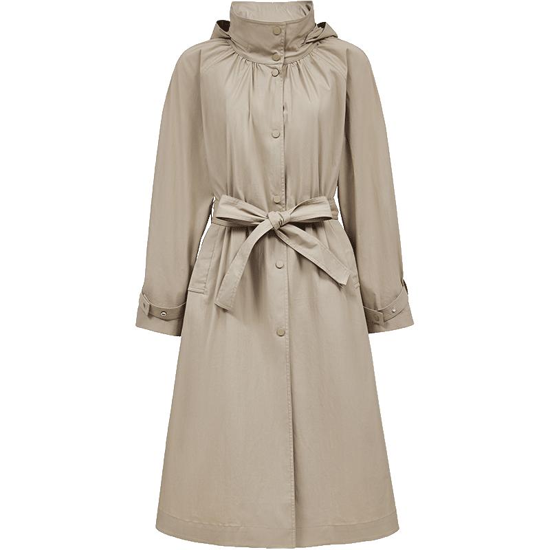 VEROMODA风衣2025秋季新款含棉捏褶小立领插肩袖外套早秋上衣 麦酒沙色