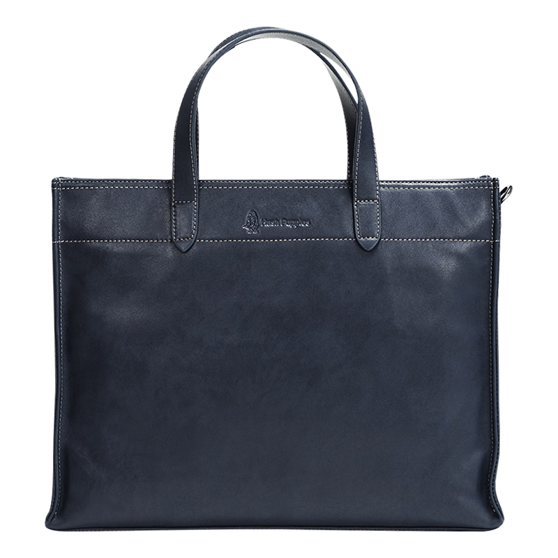 暇步士（Hush Puppies）男士手提包头层牛皮商务公文包真皮手拎包电脑手提包休闲男包单肩斜挎包 蓝色