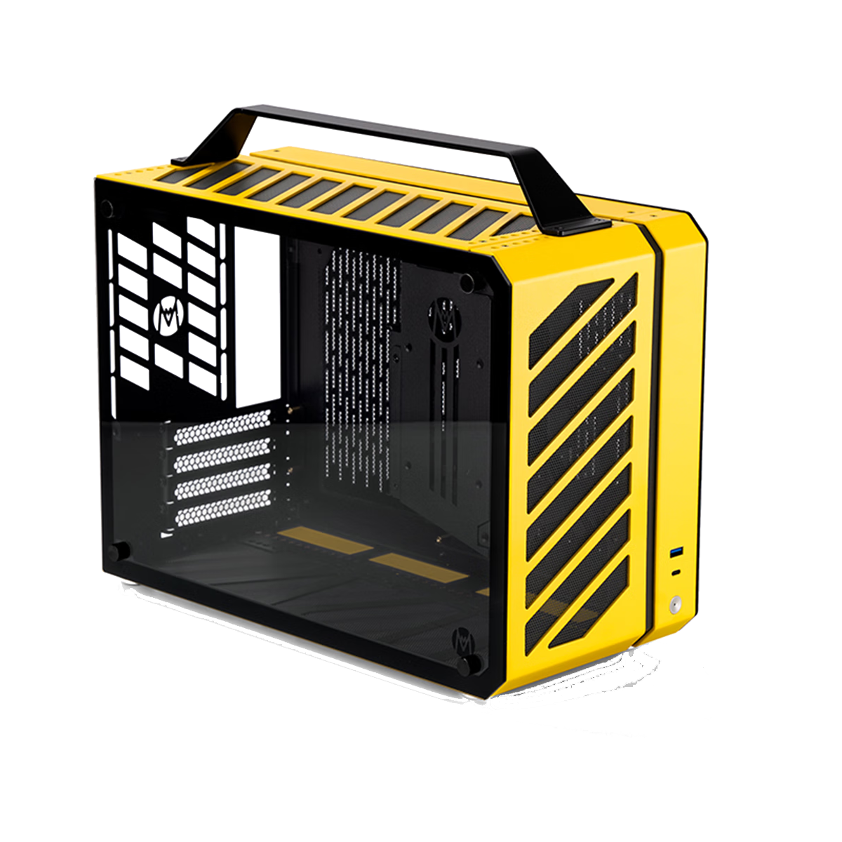 方糖机械大师 酷方 C+Max手提紧凑便携 ITX/MATX侧透水冷台式 支持超长显卡 小机箱 侧透机箱 水冷机箱 活力黄 标配