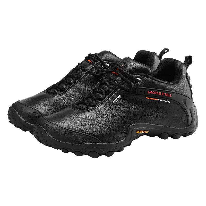 MODE FULL低帮厚底真皮户外鞋轻便登山鞋防水防滑轻便减震徒步鞋四季爬山鞋 黑色
