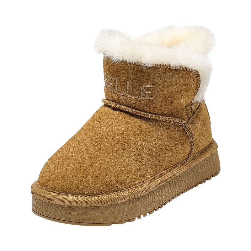 百丽童鞋女童雪地靴2025冬季儿童加绒保暖大棉鞋男童厚底靴子