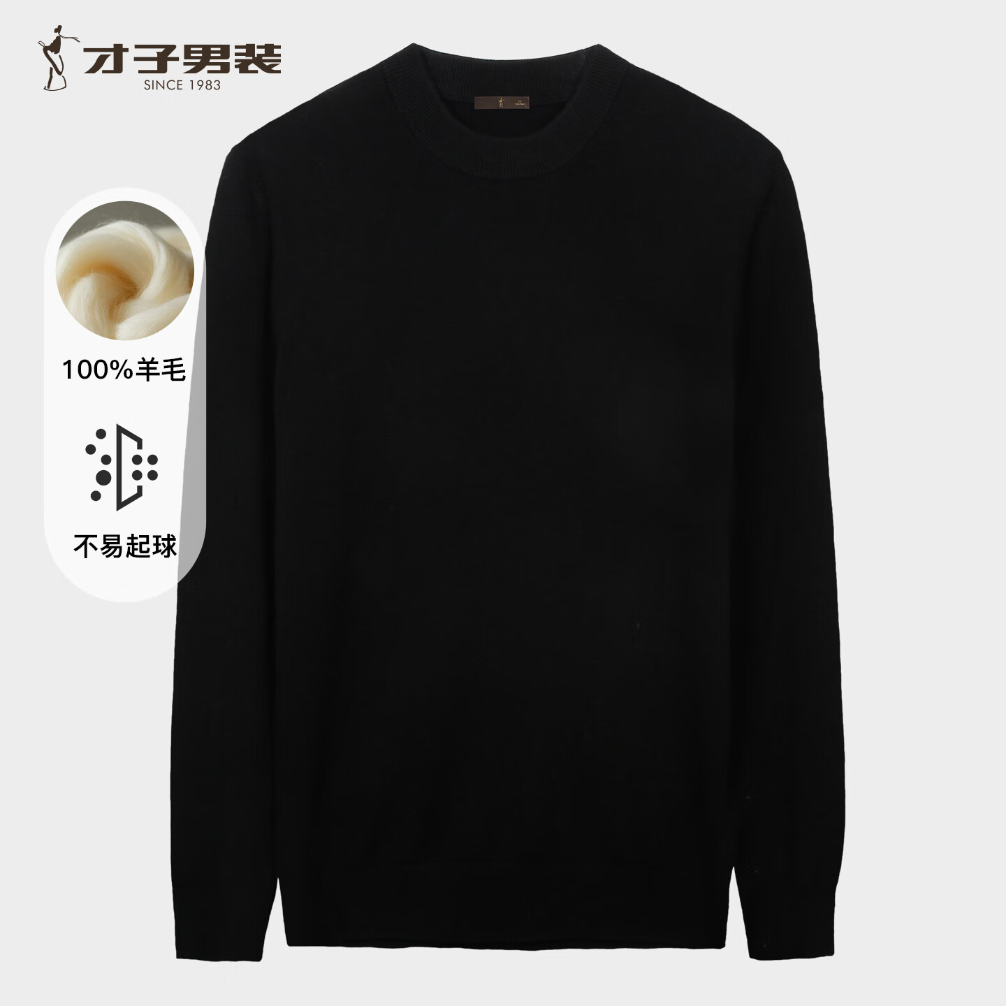 才子（TRIES）商务男士半高领羊毛衫秋冬保暖弹力毛衣男纯色通勤百搭针织衫 黑色 4XL 56 (190/104A)