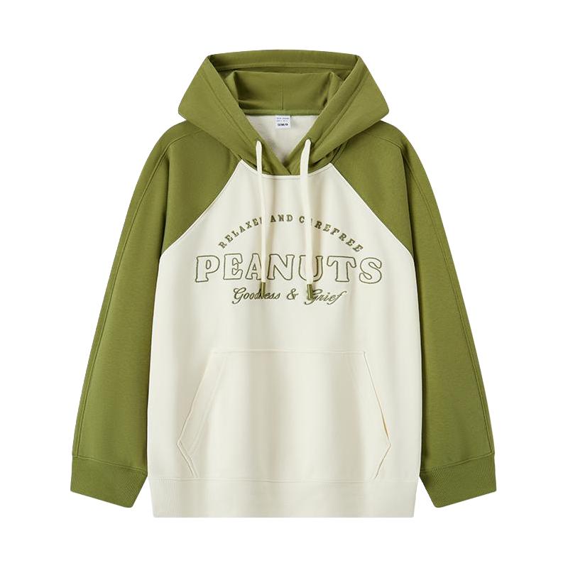 森马卫衣女中长款撞色插肩袖连帽秋oversize刺绣字母上衣美式复古