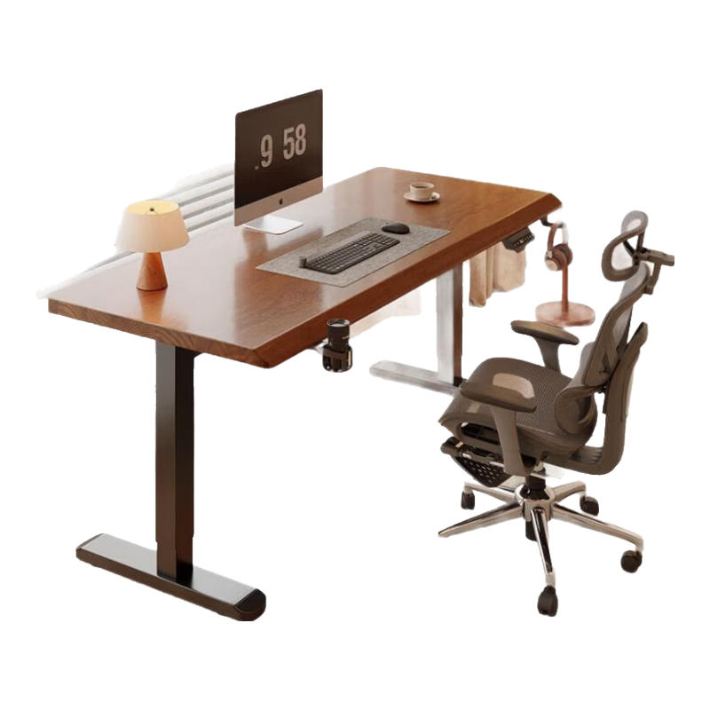 可芝（KERZY）实木电动升降桌电脑桌学习书桌家用卧室电竞桌可升降办公桌工作台 胡桃色140x60x(74-115)cm单桌