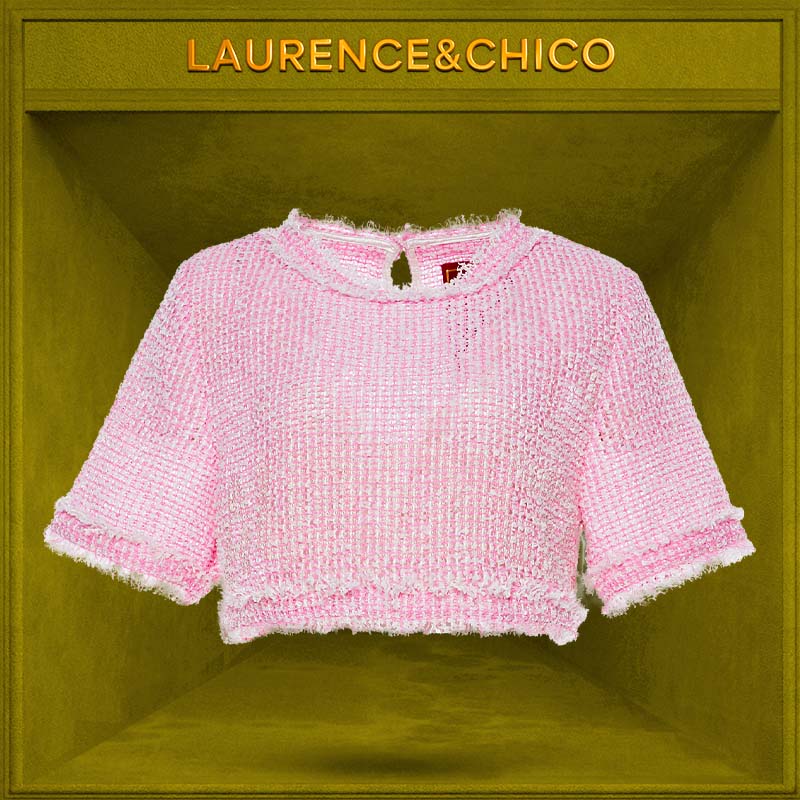 LC钉珠花呢短上衣浅粉女夏季