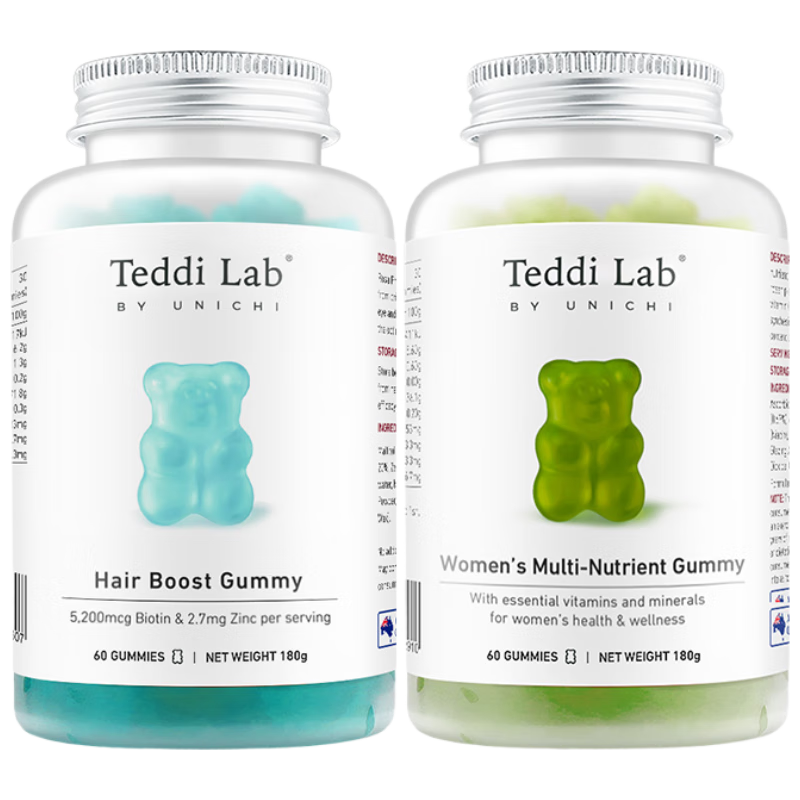 UNICHI生发添活力组合装 养发小熊+多维小熊 补充维生素B 60粒*2瓶