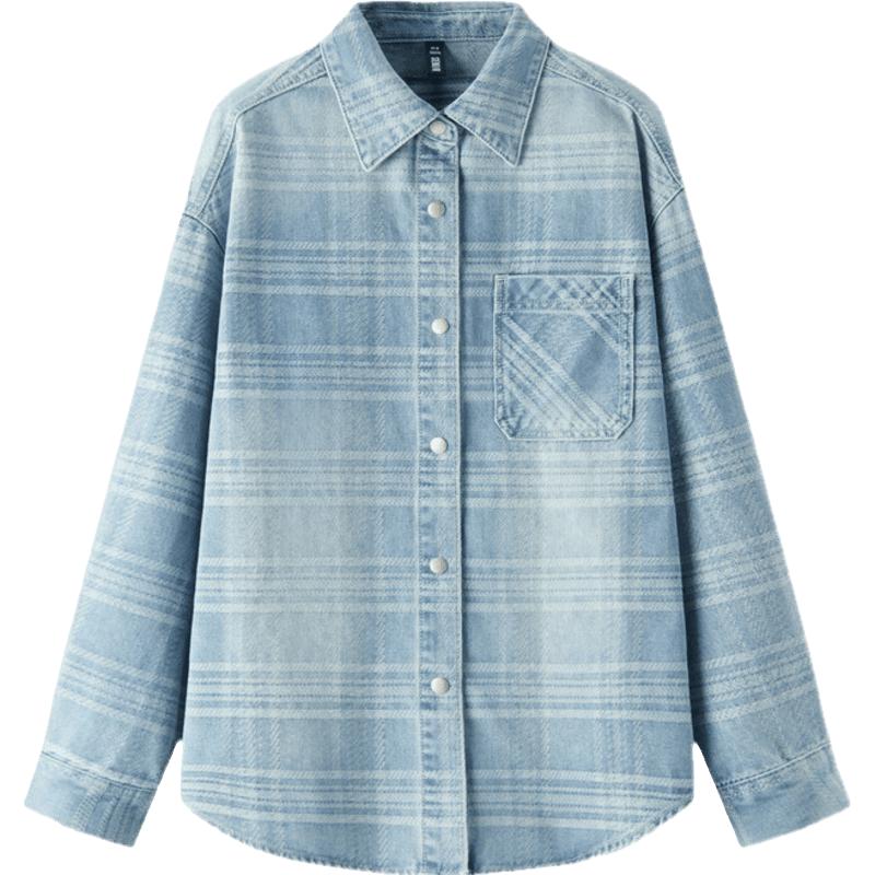 森柔牛仔|森马牛仔衬衫女上衣宽松春季2025格纹衬衣