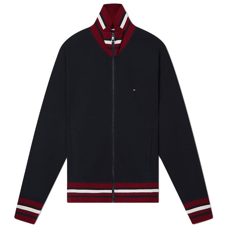 TOMMY HILFIGER Tommy Hilfiger 男休闲条纹拼色合身版立领拉链开衫卫衣外套