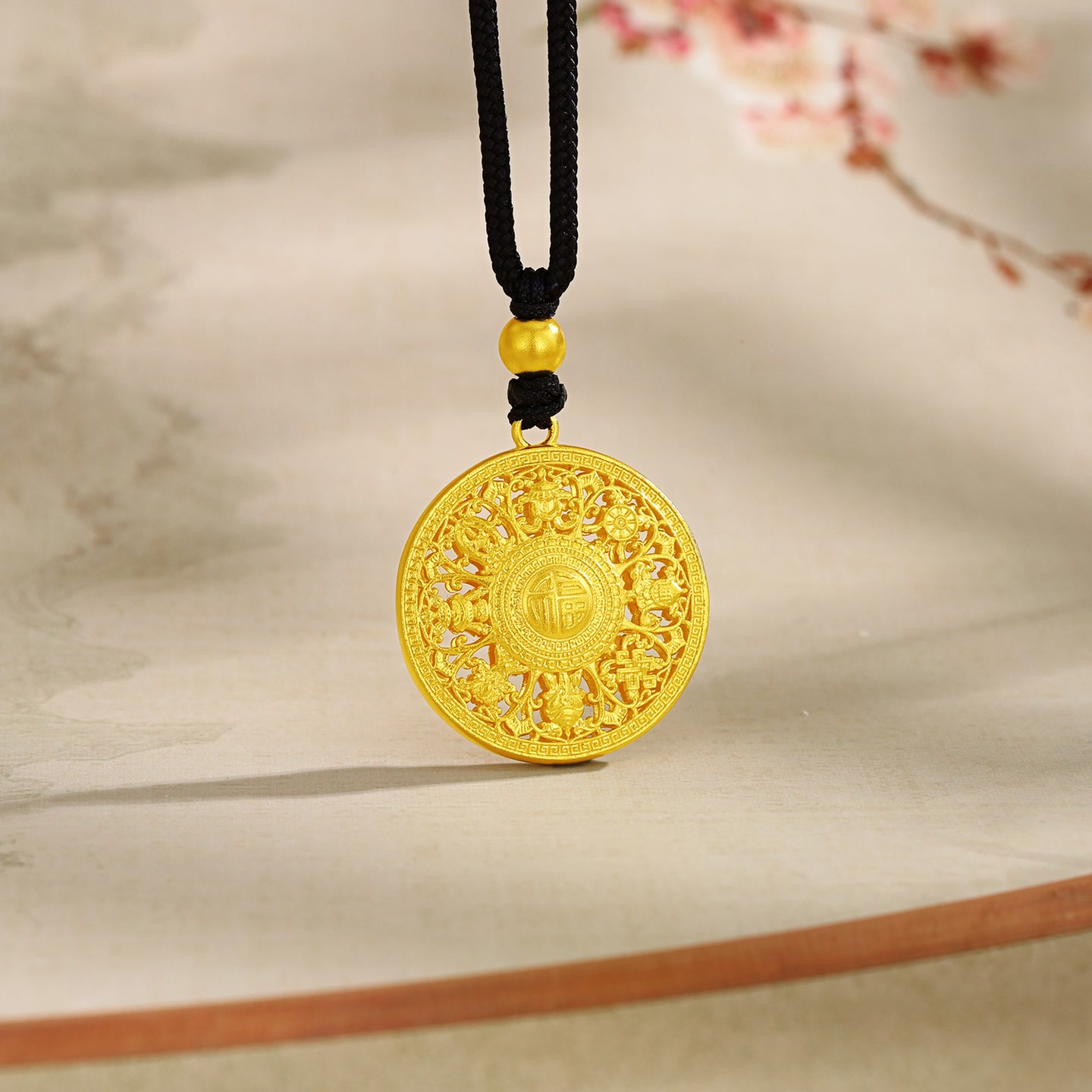 翠绿珠宝 黄金吊坠 足金999古法八宝罗盘吊坠 轻奢高级设计感