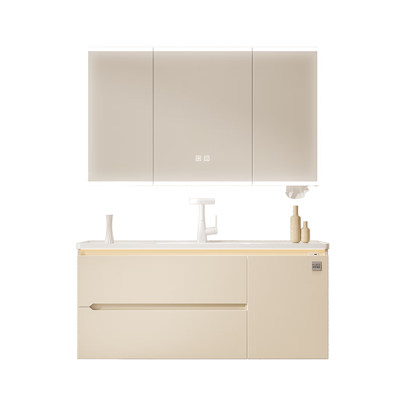 顾家家居浴室柜奶油风陶瓷一体盆卫生间洗脸洗手池盆柜组合洗漱台6949