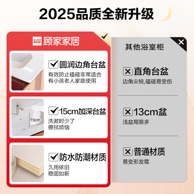 顾家家居中古风浴室柜陶瓷一体盆洗手洗脸盆柜组合洗漱台卫浴柜G-06955 80cm|标准镜柜|美妆储物