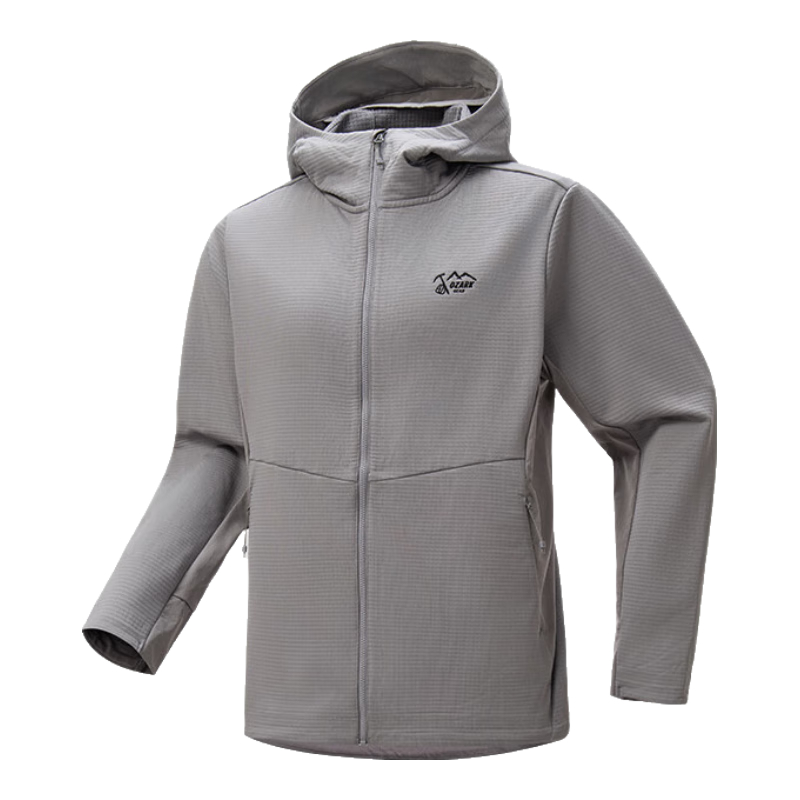 奥索卡2025年秋冬新品抓绒连帽夹克防风保暖软壳外套 巴洛克灰-861