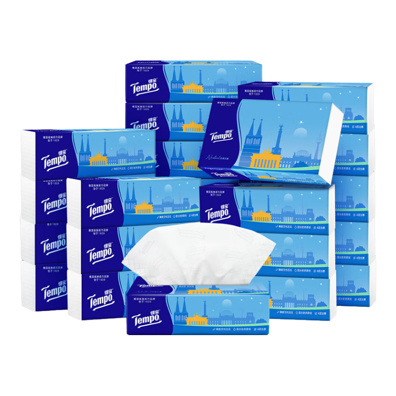得宝得宝欧式假日包装4层80抽20包湿水不易破餐巾纸卫生纸抽纸厕所2提 抽纸