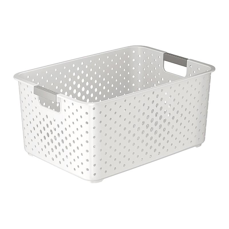 稻草熊家用杂物收纳筐零食化妆品桌面厨房卧室储物盒整理盒塑料收纳盒子 白色大号-三个装