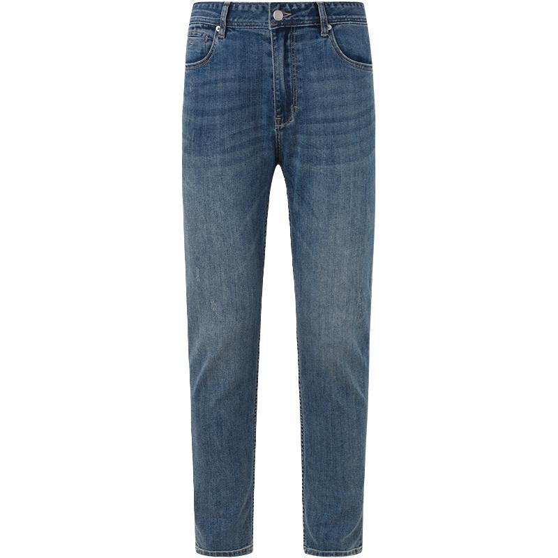 CHINISM赤尘 深蓝色修身牛仔裤男水洗柔软弹力直筒裤男士裤子