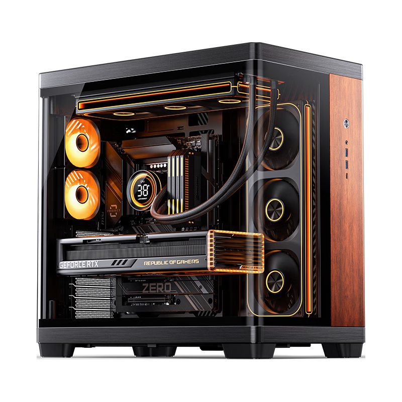 乔思伯（JONSBO）TK-4 黑色WOOD版 双曲面海景房ATX机箱(11风扇位/铝合金外框/420冷排/标配8风扇/黑胡桃木饰板)