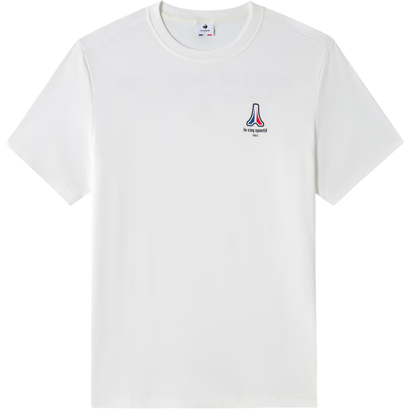 乐卡克法国公鸡夏季男子运动短袖网球透气圆领T恤运动上衣L242MCNA0311 象牙白色