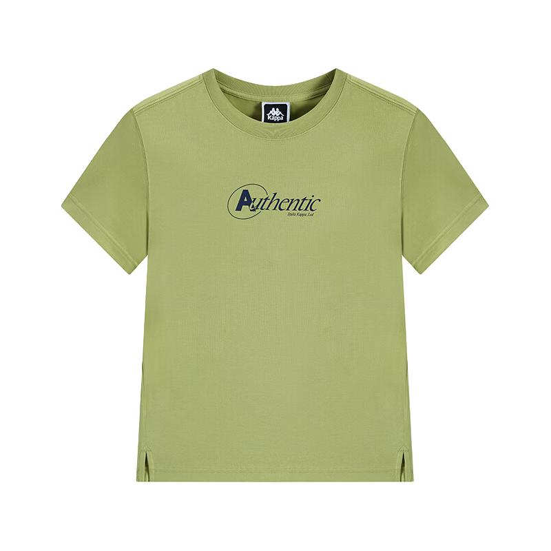 卡帕（Kappa）背靠背夏季2025运动短袖女休闲纯棉t恤透气半袖上衣K0F42TD80 龙篙叶绿-3505 L