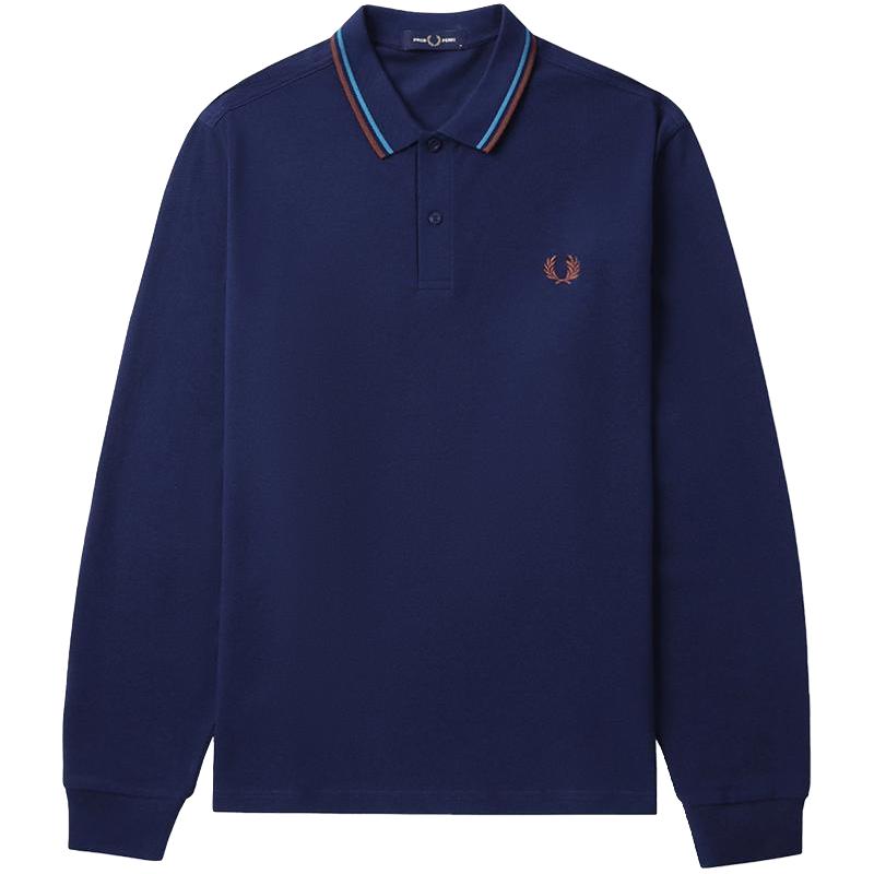 FRED PERRY男士休闲POLO衫2024冬季宽松条纹麦穗刺绣长袖潮M3636