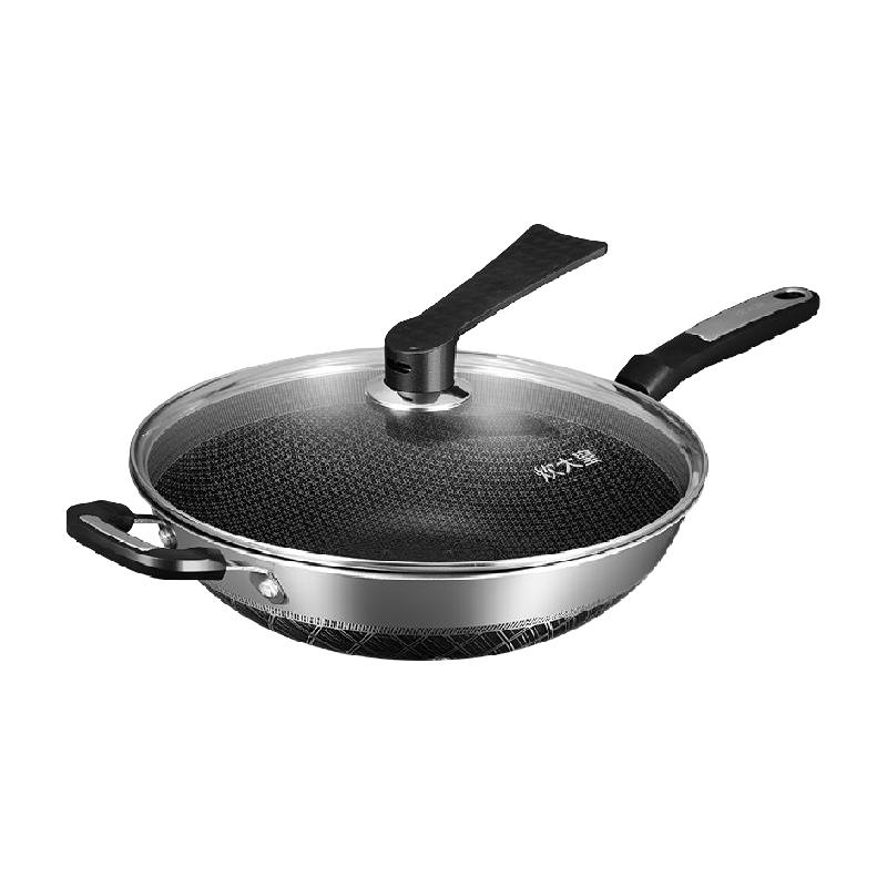 炊大皇炒锅双面屏304不锈钢平底锅家用厨房不粘锅燃气电磁炉通用
