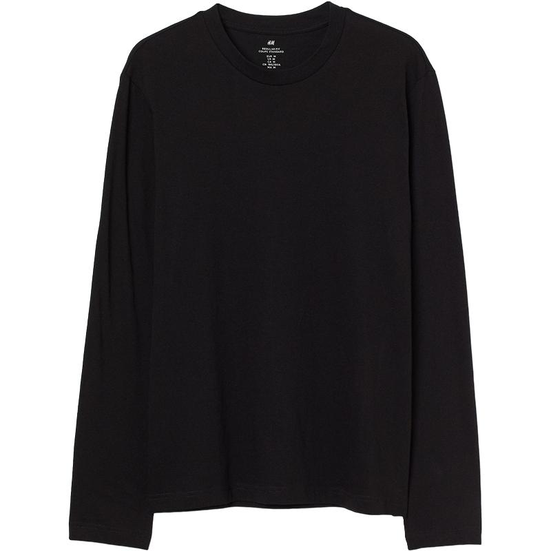 HM男装T恤夏季时尚圆领柔软棉质宽松长袖上衣打底衫1029317