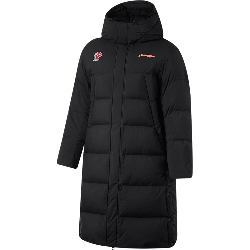 李宁 LI-NING CBA篮球系列长款长棉服男士连帽宽松冬季运动服