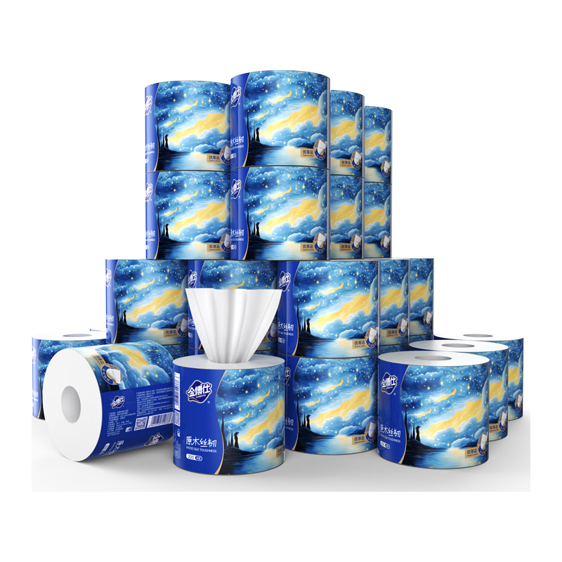 金博仕星空系列有芯卷纸可湿水4层200g*27卷加厚卫生纸整箱家用厕纸