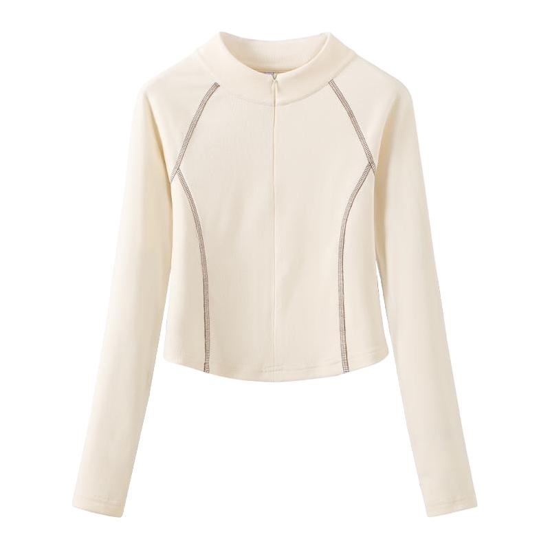 班尼路S&K系列撞色半高领薄绒打底衫女2025早秋修身内搭长袖Q