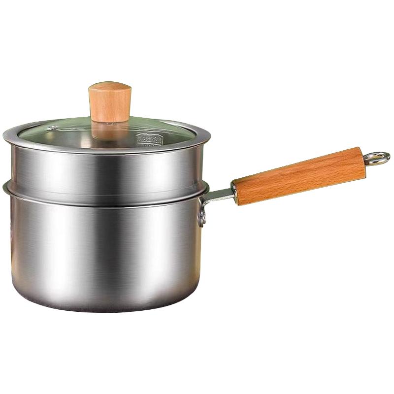 小奶锅不锈钢无涂层宝宝婴儿辅食专用单柄汤锅煮面热牛奶家用