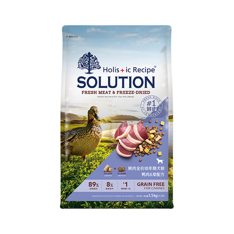 SOLUTION 耐吉斯 鲜肉幼犬狗粮冻干生骨肉比熊博美泰迪中小型犬羊奶益生菌鸭肉梨味 3kg（1.5kg*2包）