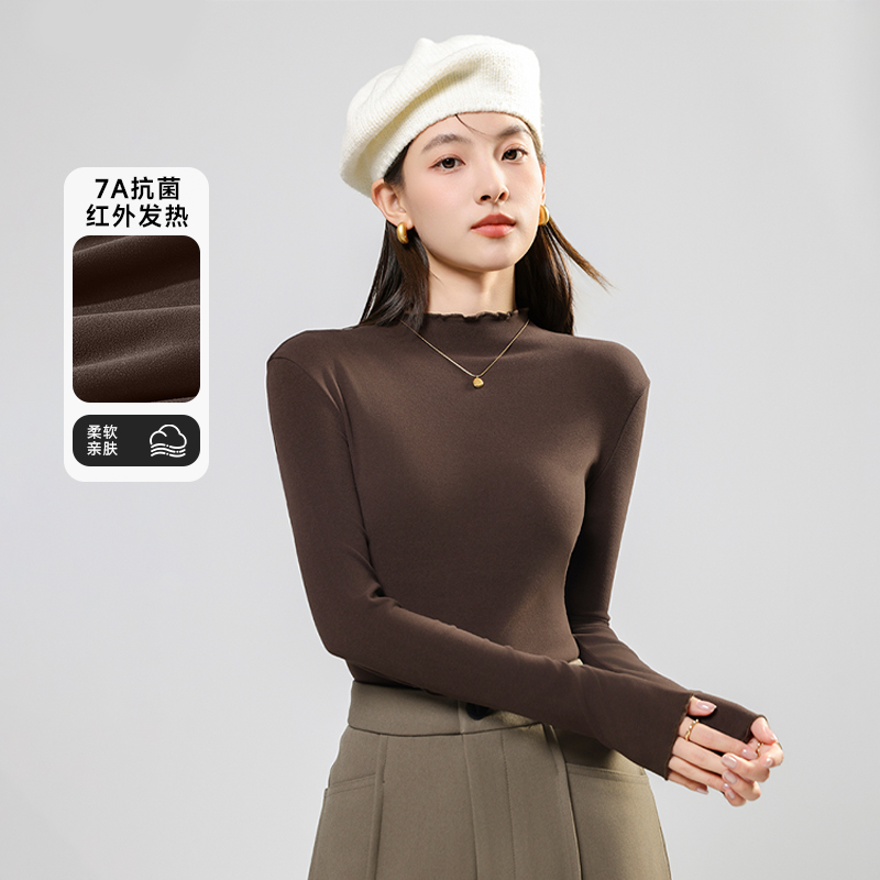 班尼路打底衫女2025秋冬季修身显瘦长袖T恤薄绒打底衫上衣女 L