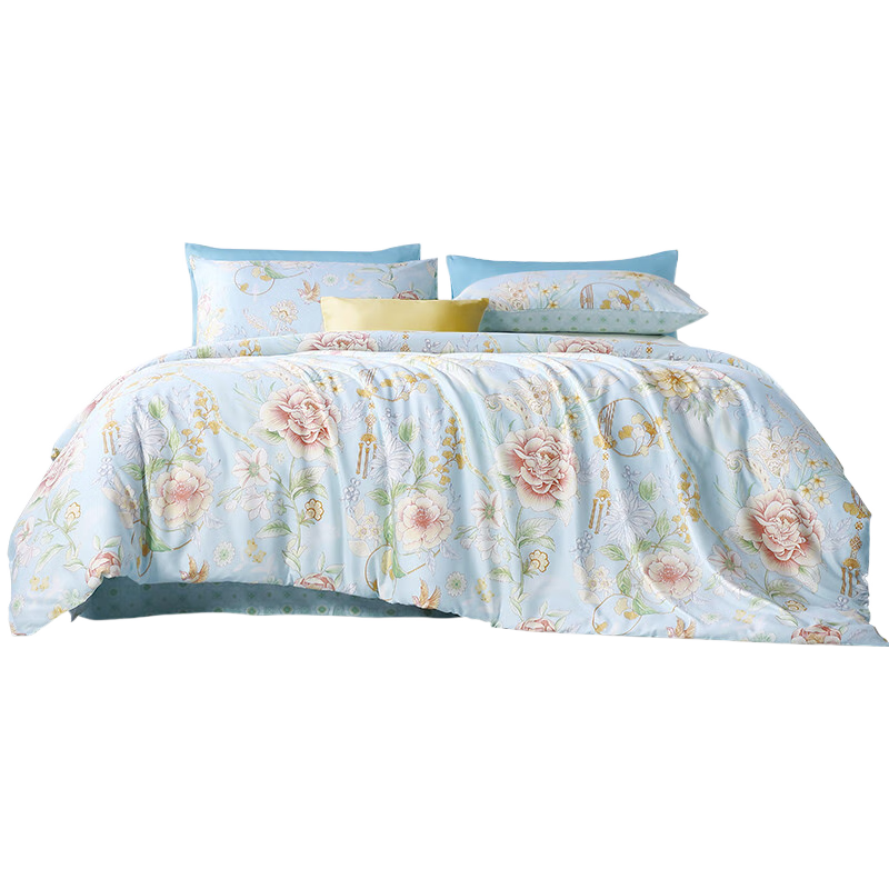 富安娜 FUANNA 床上四件套 100%纯棉被套床单枕套全棉四件套双人加大印花套件 【40支全棉-印花款】慕楠 1.2米床(被套152*210cm)三件套