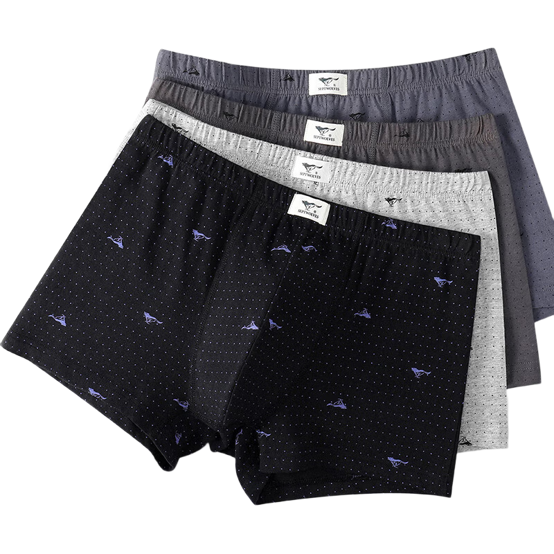 七匹狼 男士内裤男纯棉舒适透气印花平角裤四条礼盒装 纯棉星空条纹款