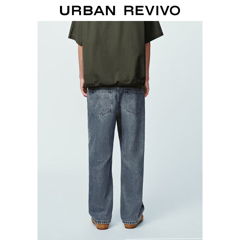 UR2025秋季男装复古休闲百搭破洞阔腿牛仔长裤UML850071 浅蓝 30