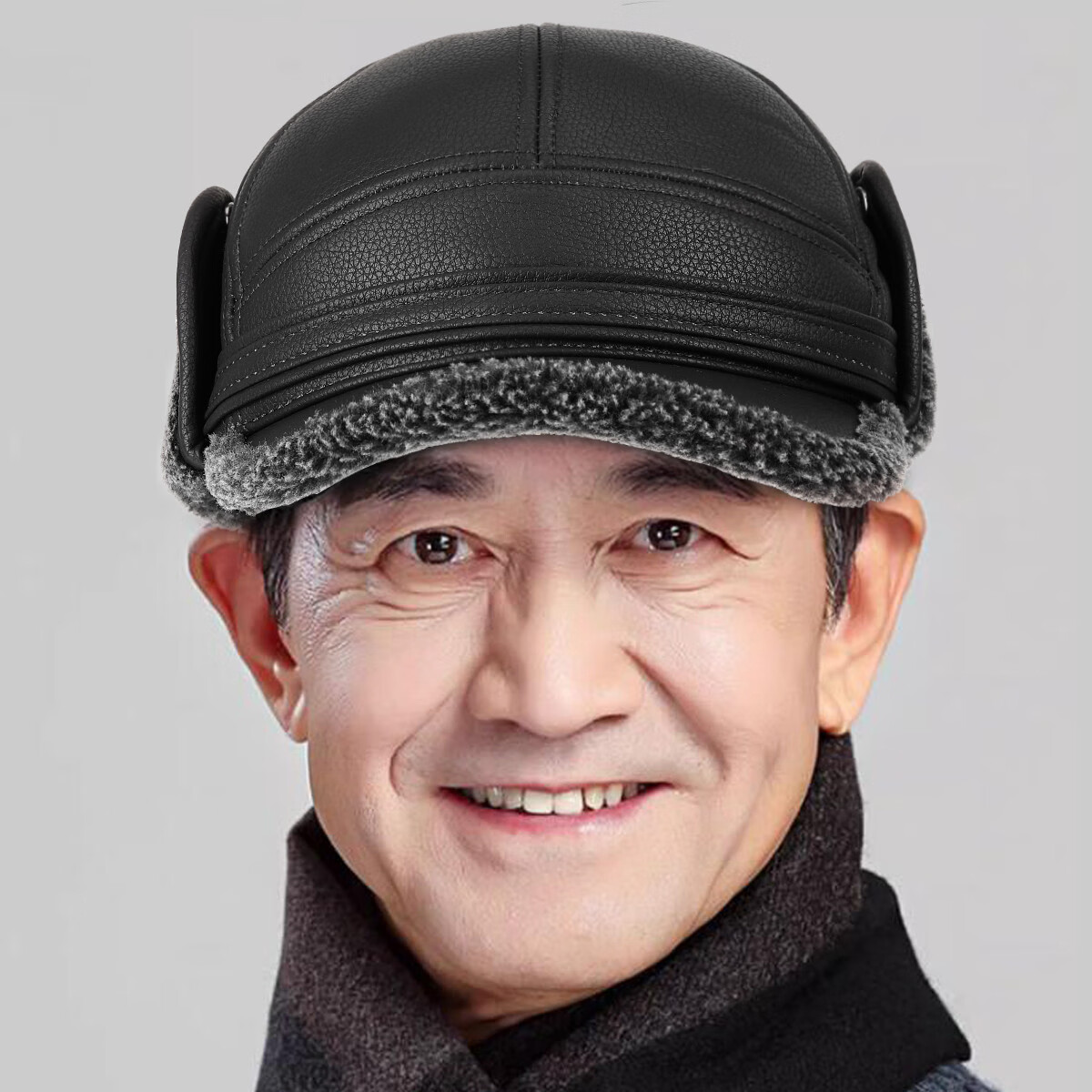 古士旗（GUSKI）中老年人帽子男士冬季保暖加绒加厚爸爸爷爷老人老头户外防寒棉帽 【高保暖款】黑色MZ045 均码