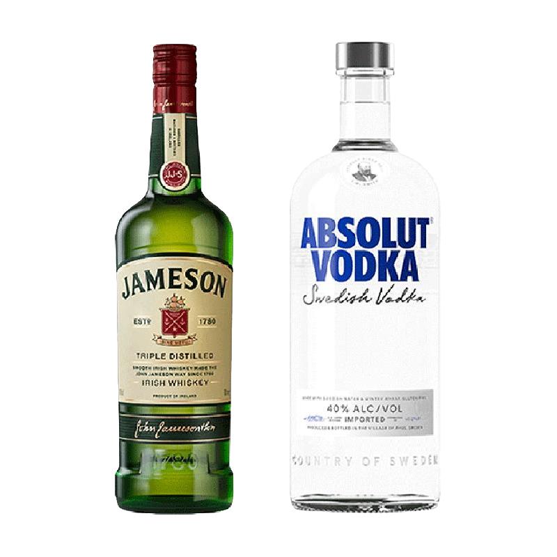 Jameson 尊美醇 Absolut/绝对伏特加   尊美醇爱尔兰威士忌500ml×2洋酒特调
