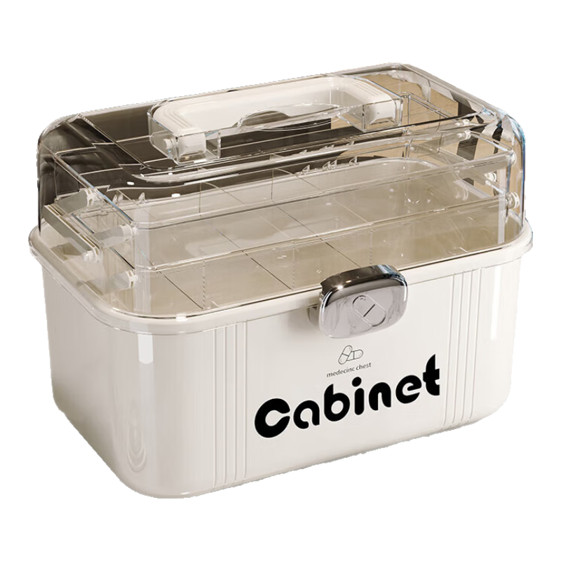 朗宜药箱收纳盒家用超大容量多层分隔家庭手提医药箱 三层折叠家庭药盒