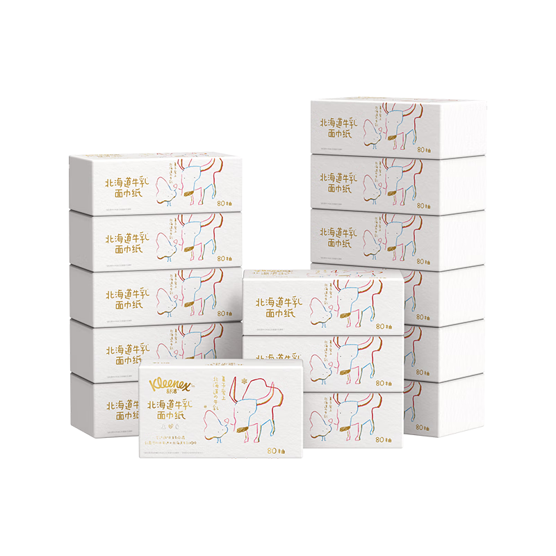 舒洁（Kleenex）牛乳系列牛乳纸6层80抽*5包*3提 箱装 超厚乳霜纸柔软鼻子纸 【箱装】6层牛乳纸80抽5包*3提