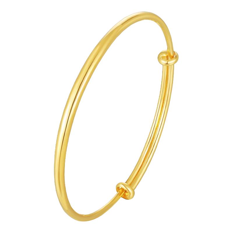 中国黄金999足金素圈手镯光面推拉可调节亮面黄金镯子纯金