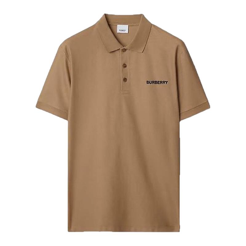 Burberry博柏利男士驼色棉质Logo字母刺绣短袖时尚Polo衫