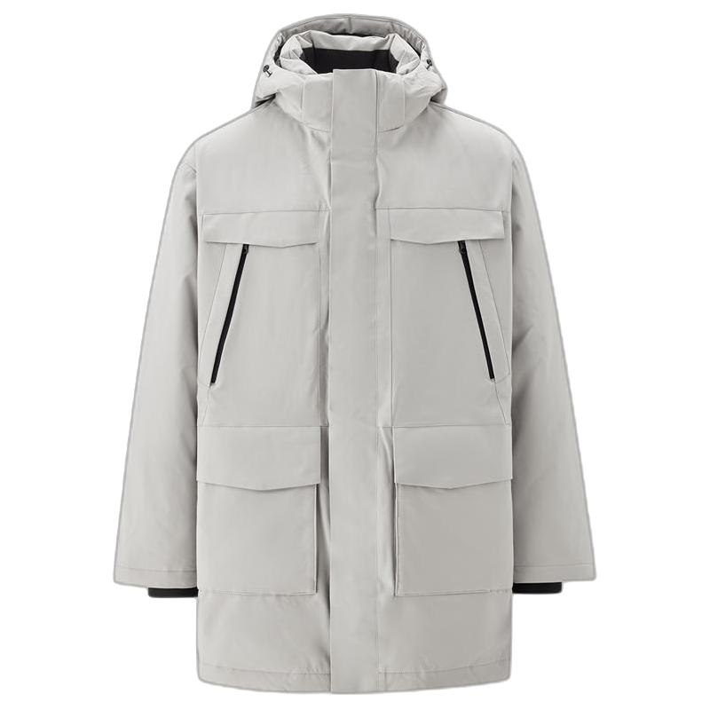 佐丹奴男装鸭绒工装多口袋可卸帽中长款羽绒服 01072613