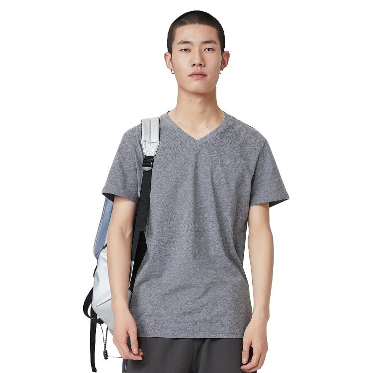 男常年款净色V领短袖恤时尚舒适休闲男针织短袖恤男式T恤