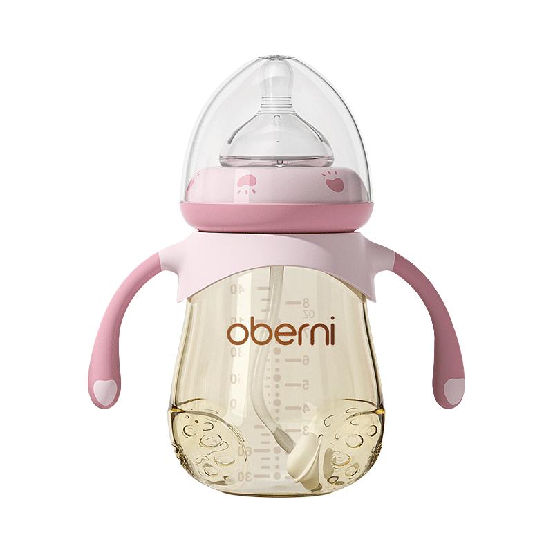 欧贝妮宝宝奶瓶ppsu婴儿吸管奶瓶耐摔防胀气6个月1一3岁以上240ml 粉色240ml